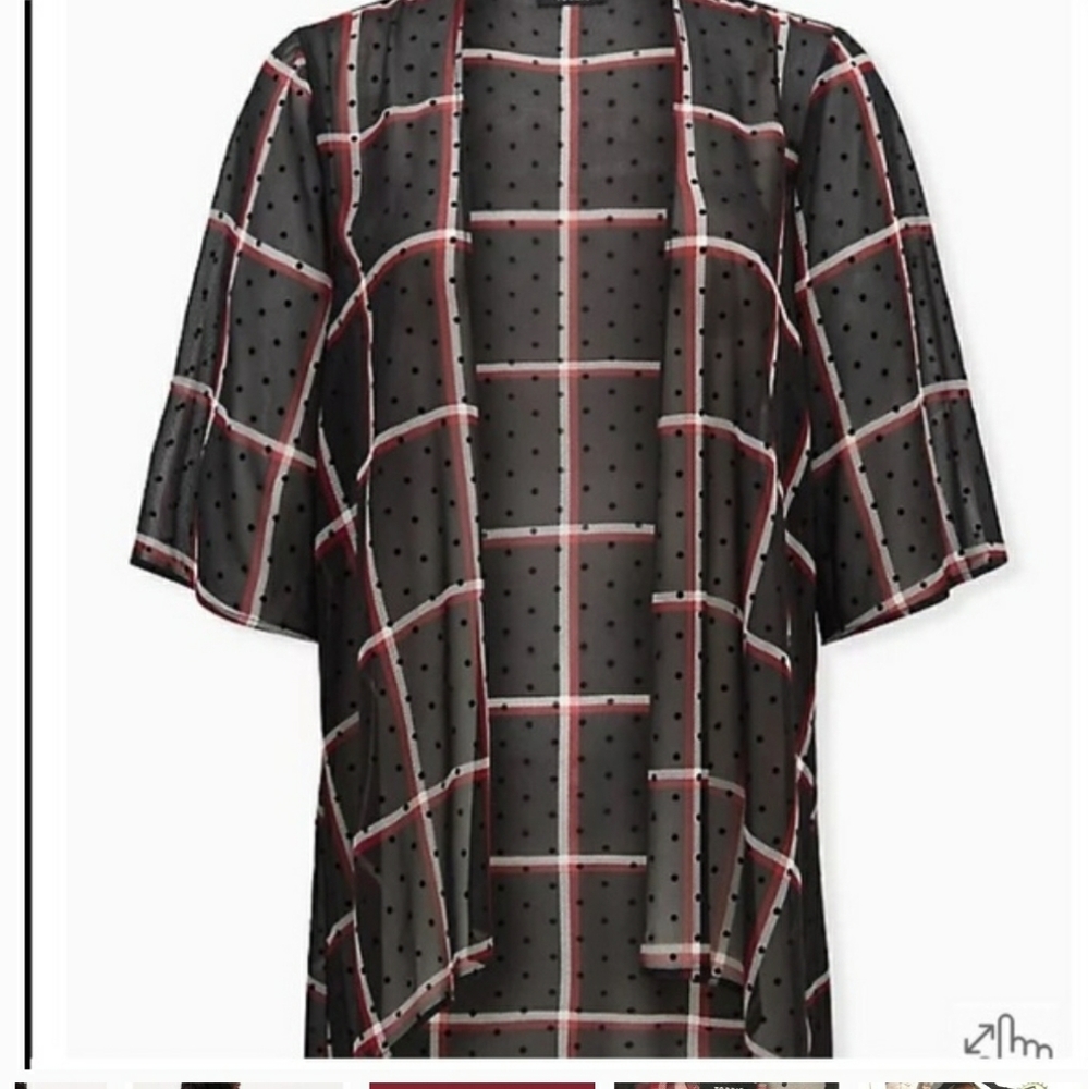 Torrid Black and Red Plaid Clip Dot Kimono